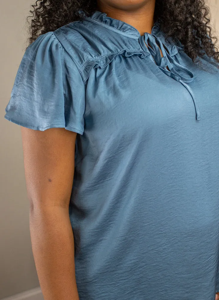 Plus Ruffled Sleeve Top in Teal by Blu Pepper