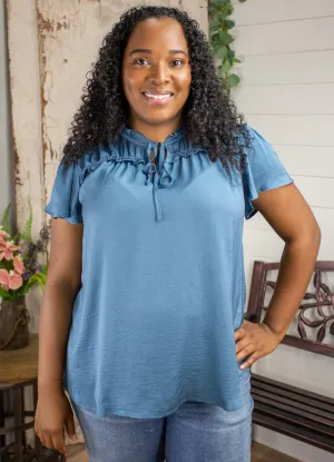 Plus Ruffled Sleeve Top in Teal by Blu Pepper
