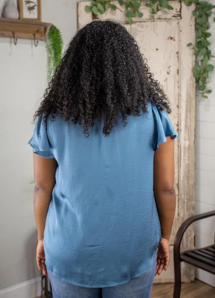 Plus Ruffled Sleeve Top in Teal by Blu Pepper
