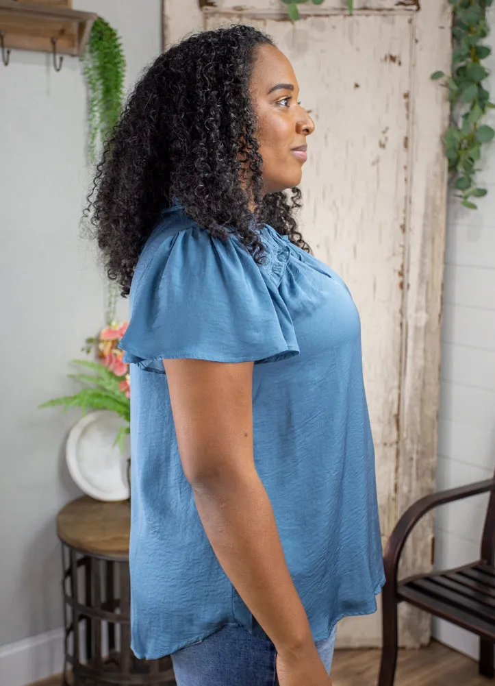 Plus Ruffled Sleeve Top in Teal by Blu Pepper