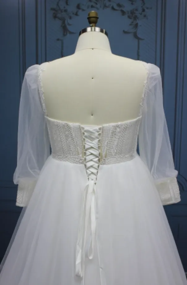 Plus Size Bridal Gown Long Sleeves Boho Style
