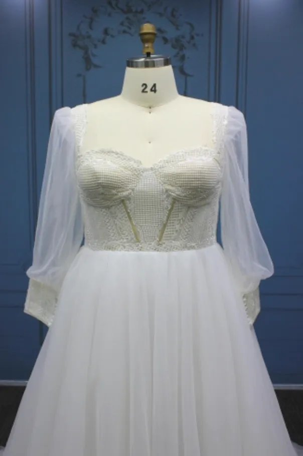 Plus Size Bridal Gown Long Sleeves Boho Style