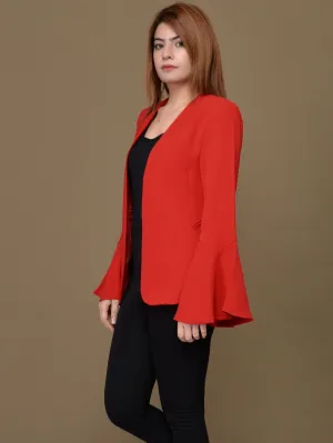 Ruffle Sleeved Coat - Light Red