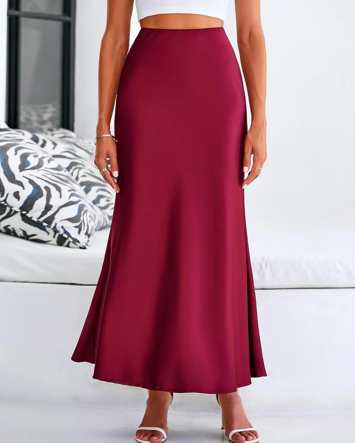 Satin Silk Maxi Skirts for Women Summer Elegant High Waist Long Skirts Cocktail Party Wedding Mermaid Dressy Skirt