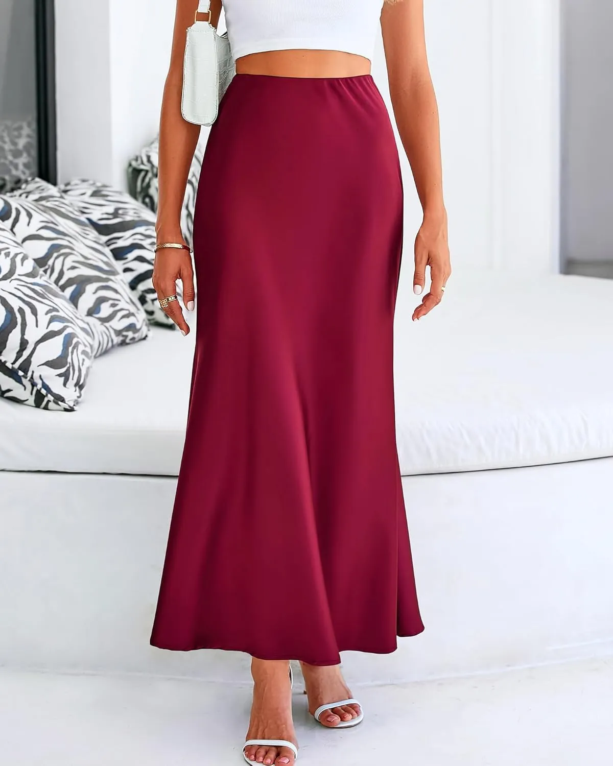 Satin Silk Maxi Skirts for Women Summer Elegant High Waist Long Skirts Cocktail Party Wedding Mermaid Dressy Skirt