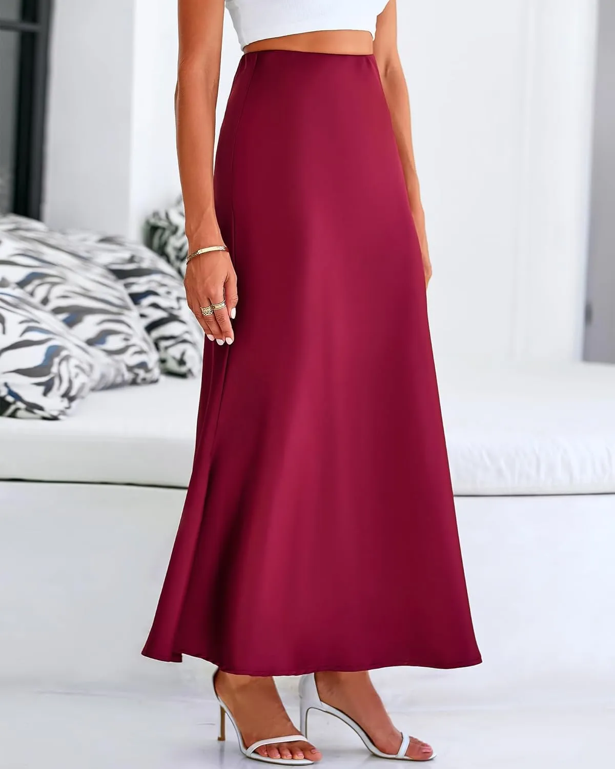Satin Silk Maxi Skirts for Women Summer Elegant High Waist Long Skirts Cocktail Party Wedding Mermaid Dressy Skirt