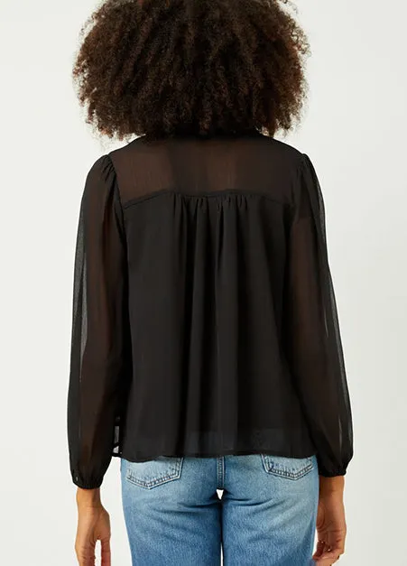Sheer Ruffle Neck Long Sleeve Top