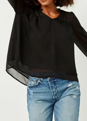 Sheer Ruffle Neck Long Sleeve Top