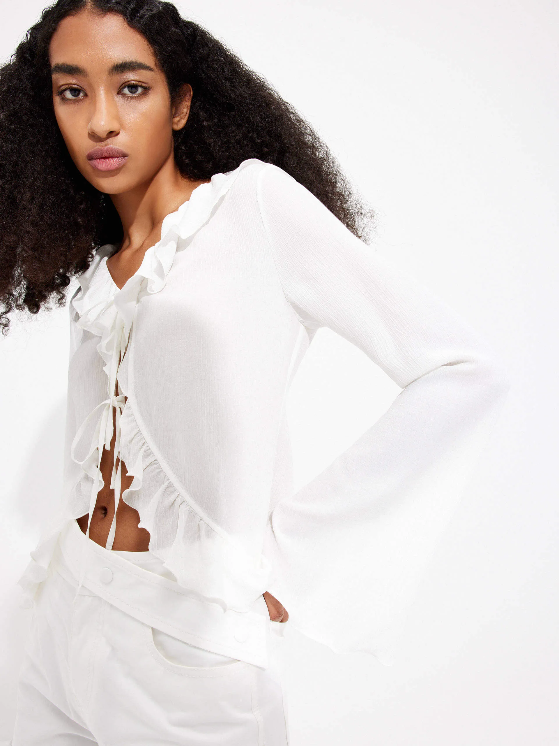 Silk Ruffled Trim Top