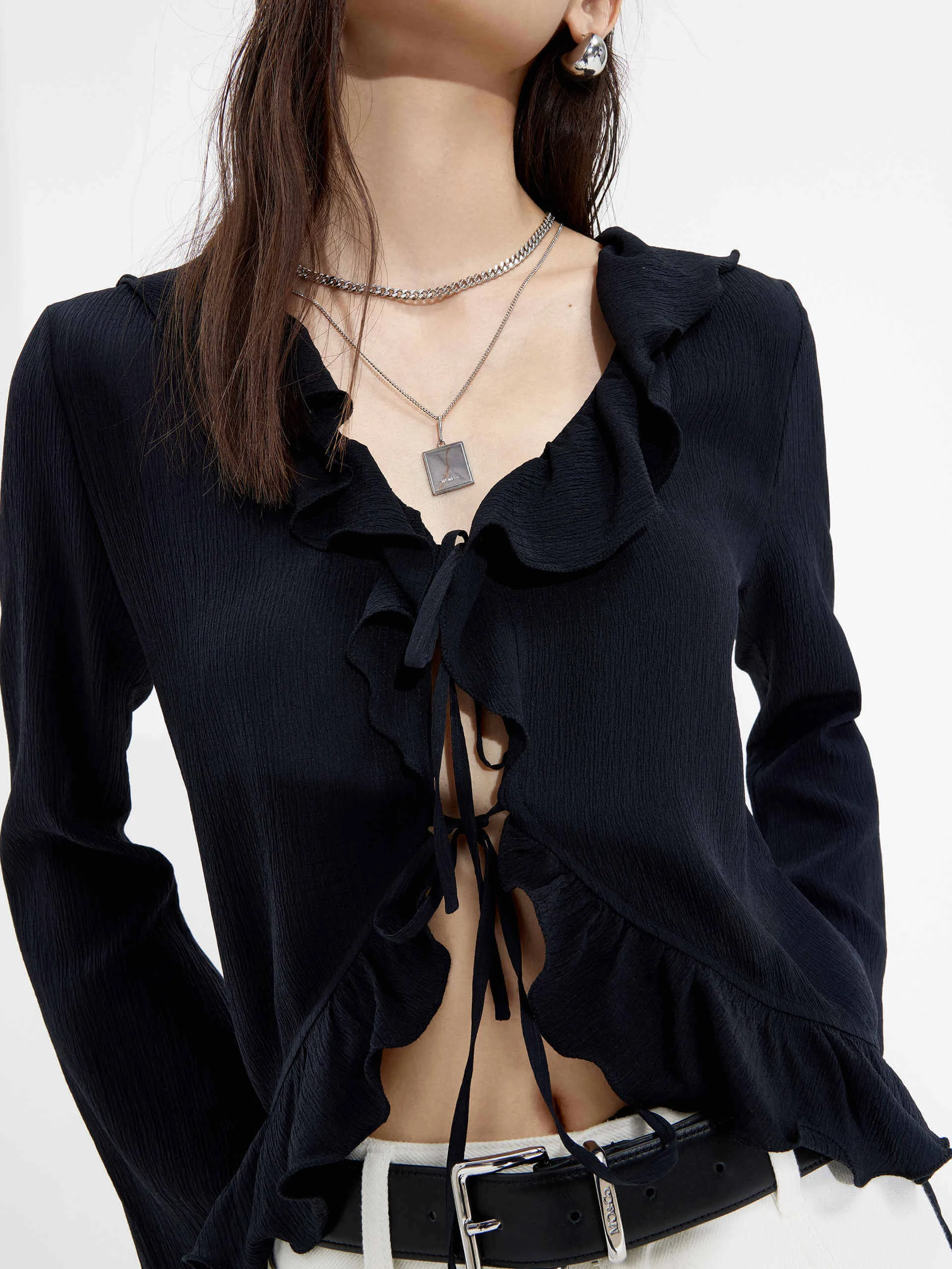 Silk Ruffled Trim Top