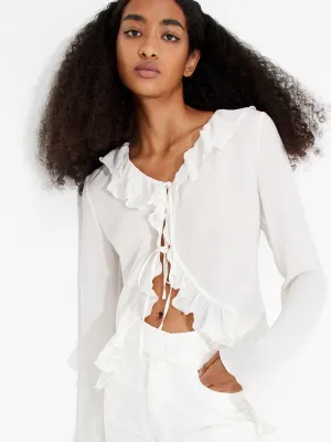 Silk Ruffled Trim Top