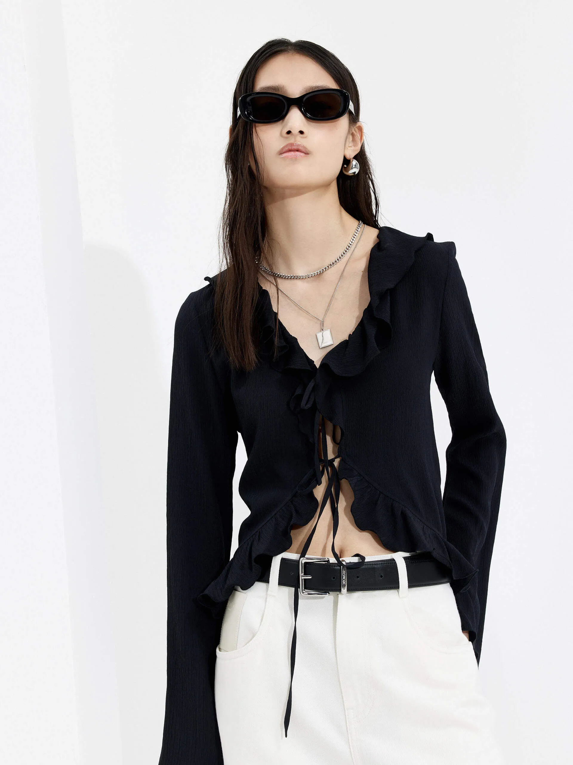 Silk Ruffled Trim Top