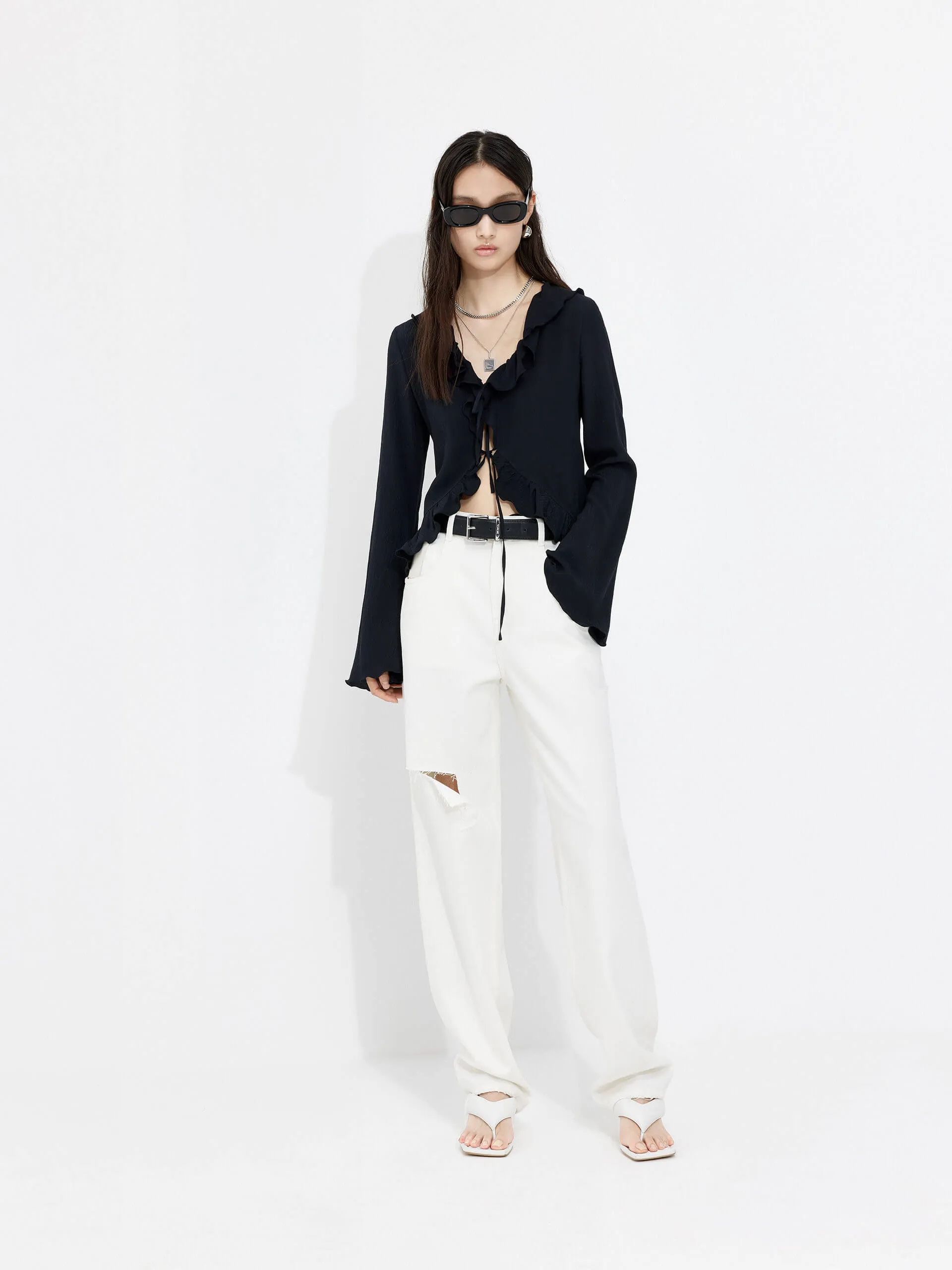 Silk Ruffled Trim Top