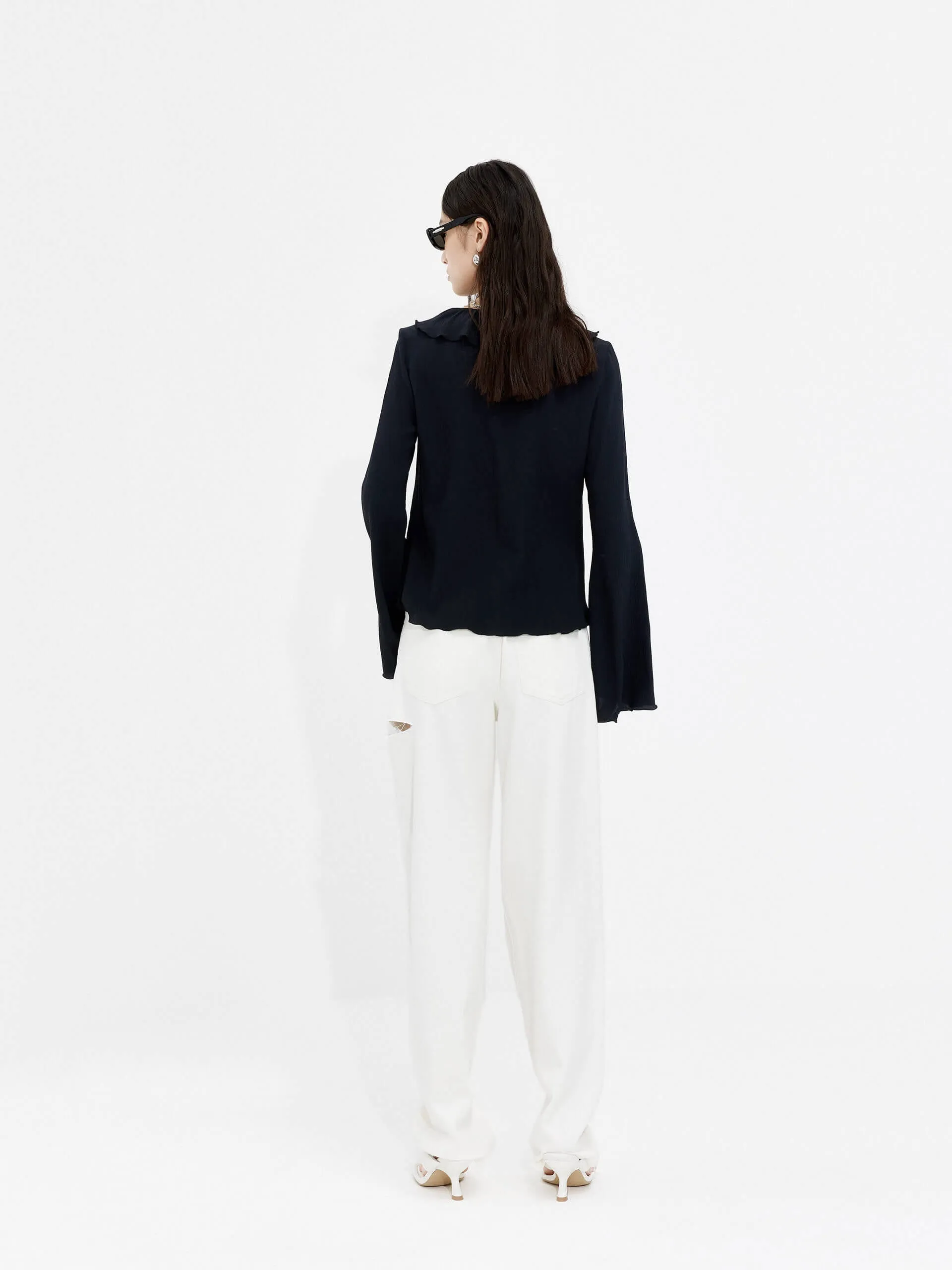 Silk Ruffled Trim Top