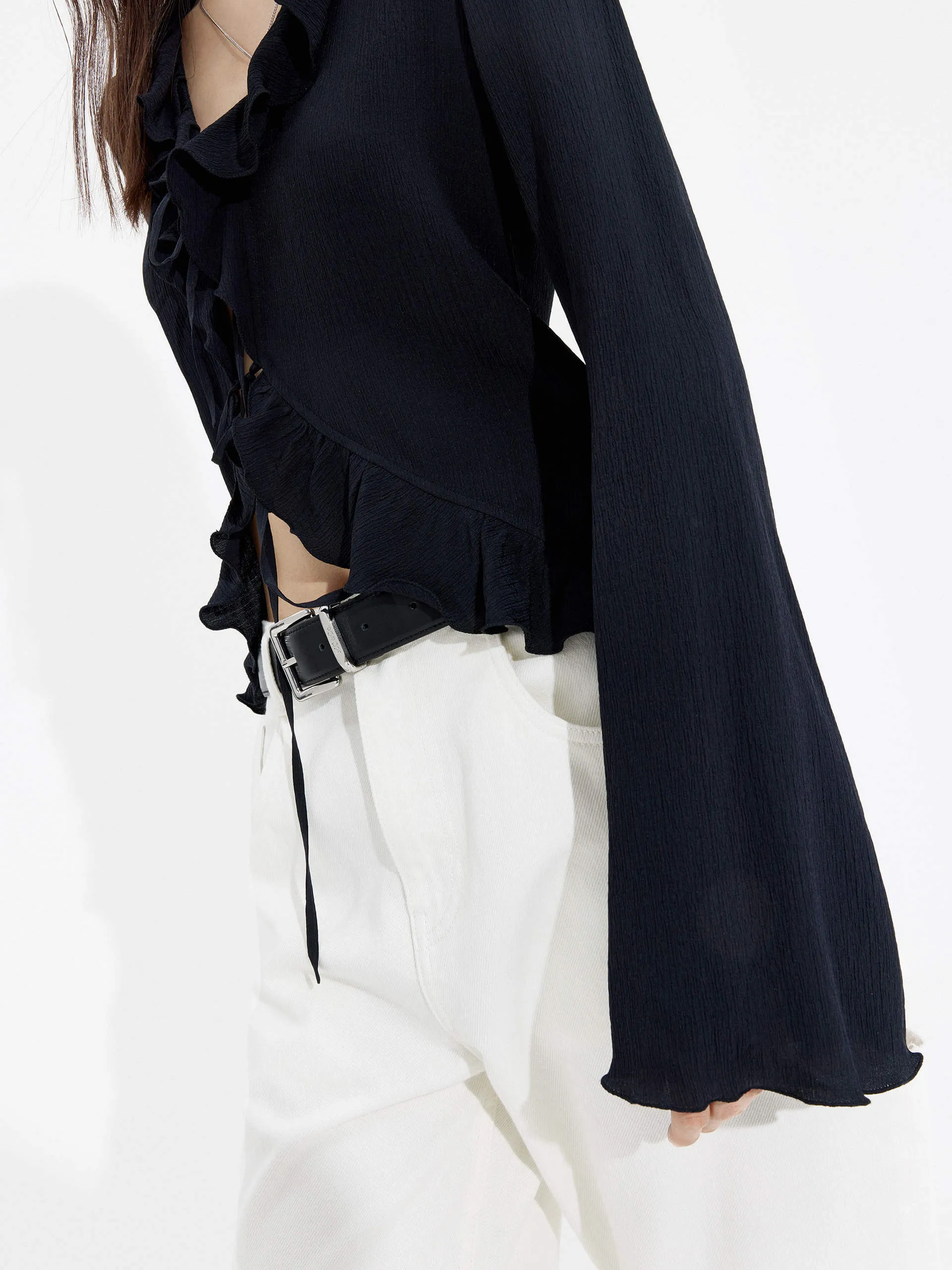 Silk Ruffled Trim Top