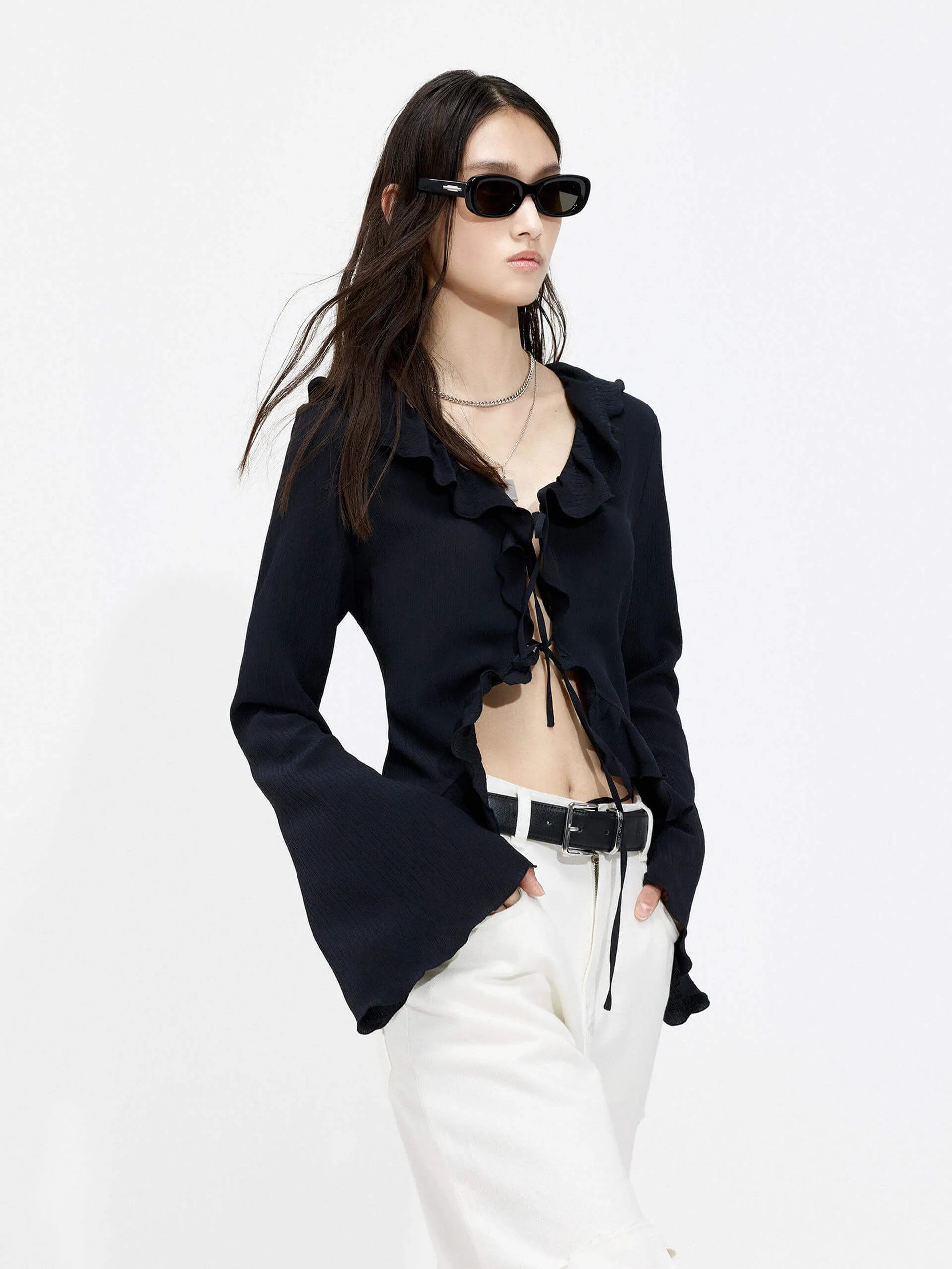 Silk Ruffled Trim Top