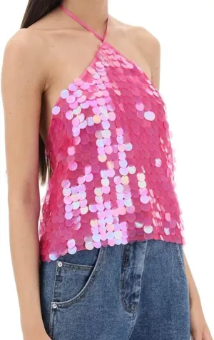 Sparkle Sequin Halter Crop Top for Women Y2K Coquette Glitter Backless Tie Up Cami Tank Top Rave Party Clubwear