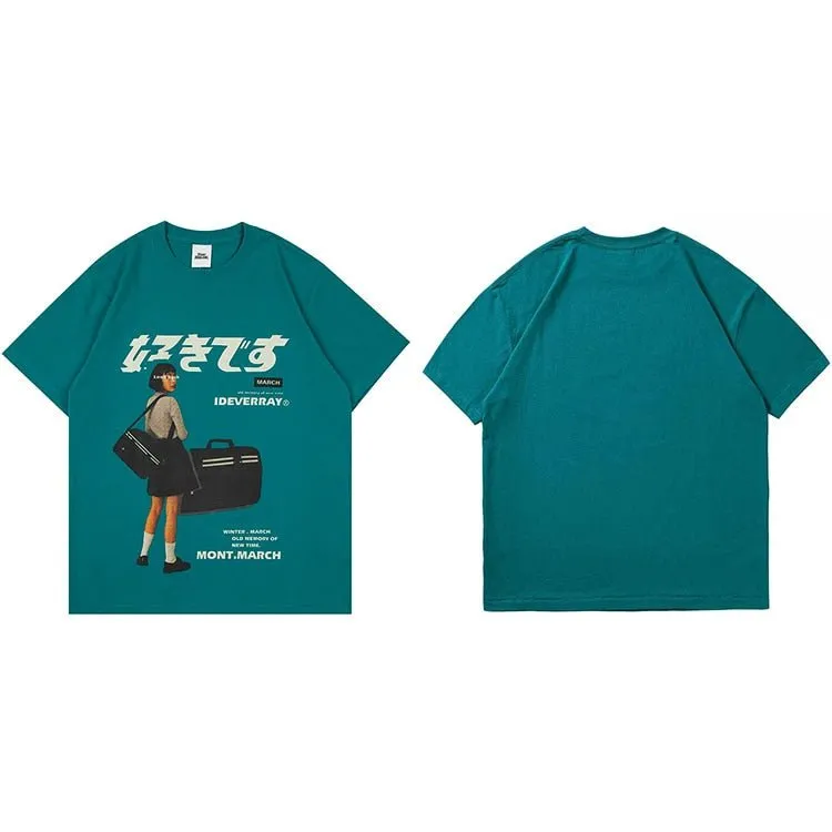 Streetwear Harajuku T-Shirt with Japanese Kanji Print