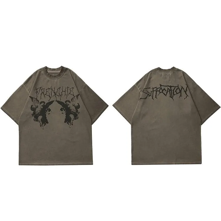 Streetwear Oversize Angel Dark Print T-Shirt