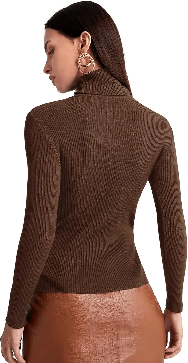 SweatyRocks Women's Long Sleeve Turtleneck Ribbed Knit Pullover Sweater Top