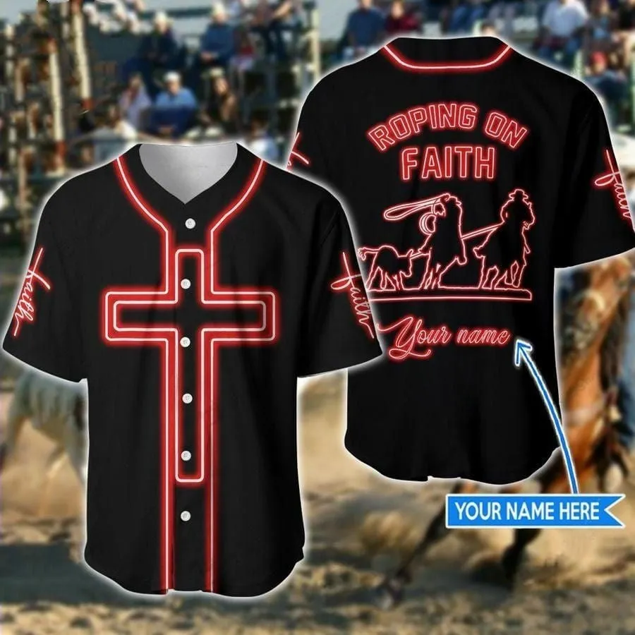 Team Roping Horseshoe Personalized Baseball Jersey, Custom Name Team Horse Lover