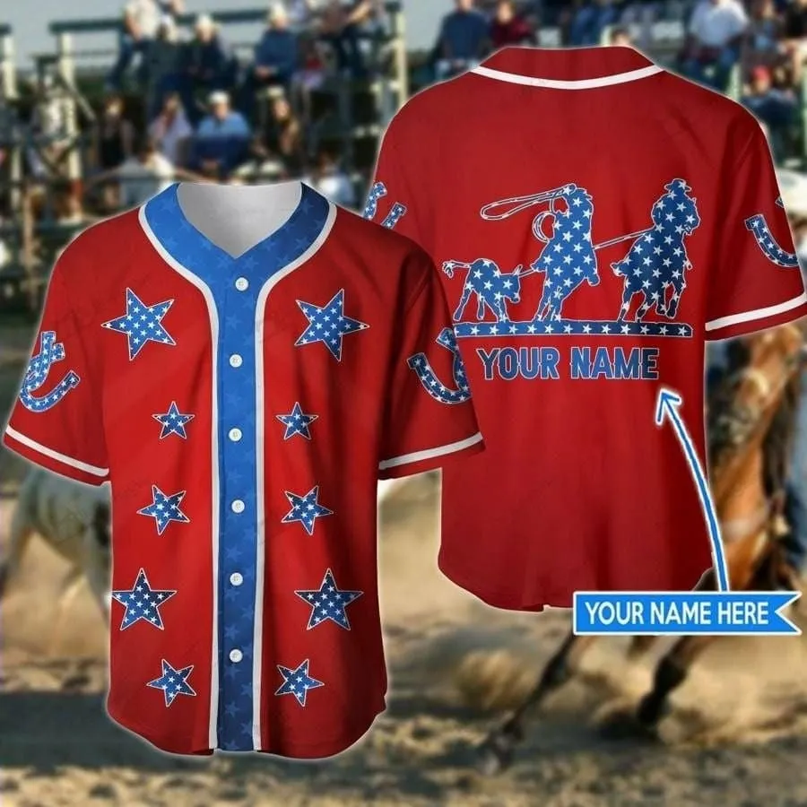 Team Roping Horseshoe Personalized Baseball Jersey, Custom Name Team Horse Lover