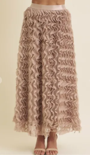 Textured Sheer Mesh Ruffle Tulle Maxi Skirt