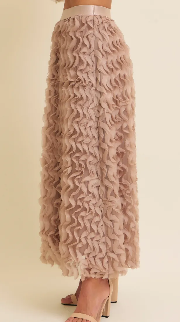 Textured Sheer Mesh Ruffle Tulle Maxi Skirt