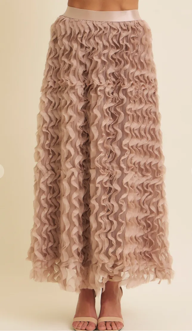 Textured Sheer Mesh Ruffle Tulle Maxi Skirt