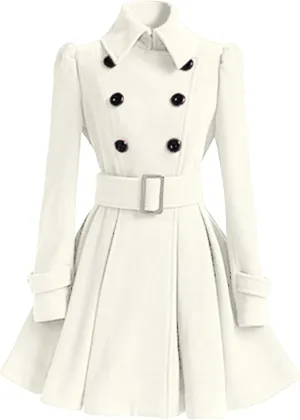 TYQQU Women's Fall Wool Blend Coats Warm Double-Breasted Notched Lapel Jackets Midi Long Long Sleeve Peacoat