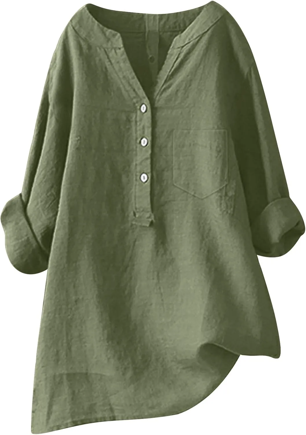 Women Loose Solid Linen Shirt Long Sleeve Button Up Mandarin Collar Top Awareness Womens Shirt