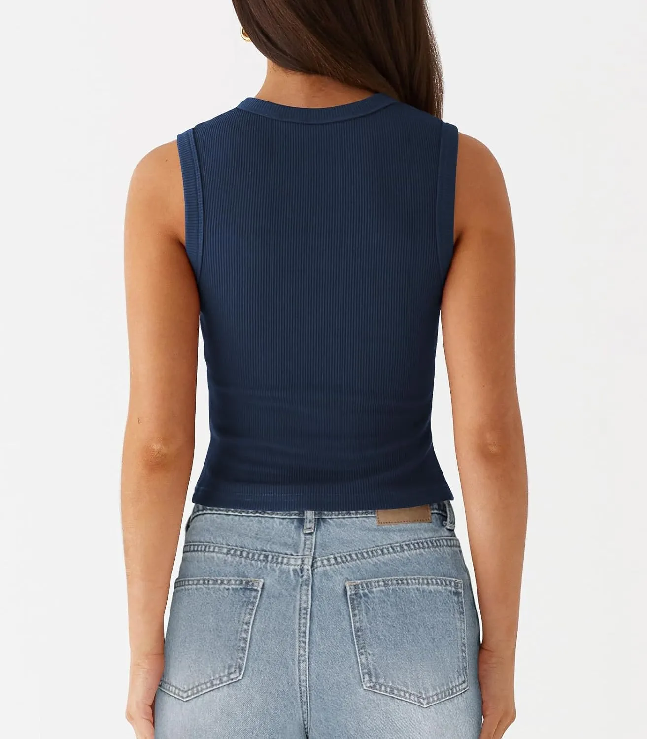Womens Button Down Tank Top Sleeveless Ribbed Fitted Vest Casual Crewneck Trendy Y2K Going Out Crop Knit Vest Top
