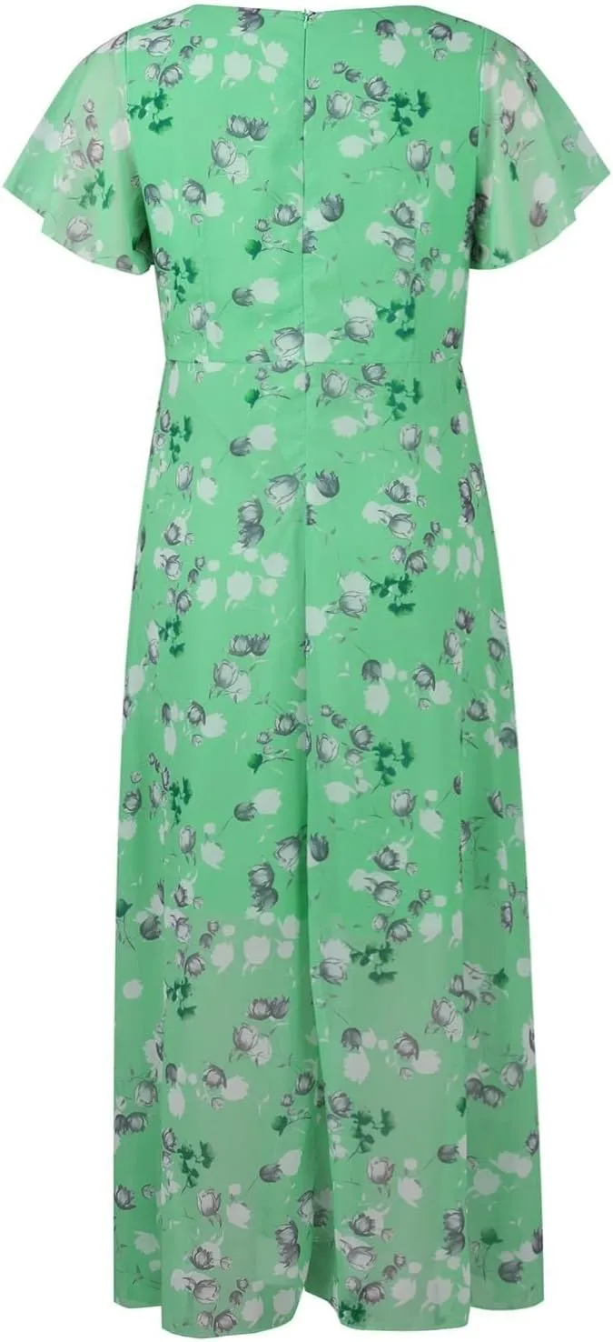 Womens Floral Maxi Dress Summer Short Sleeve Boho Wedding Guest Dress Empire Waist Chiffon Modest Midi Dresses