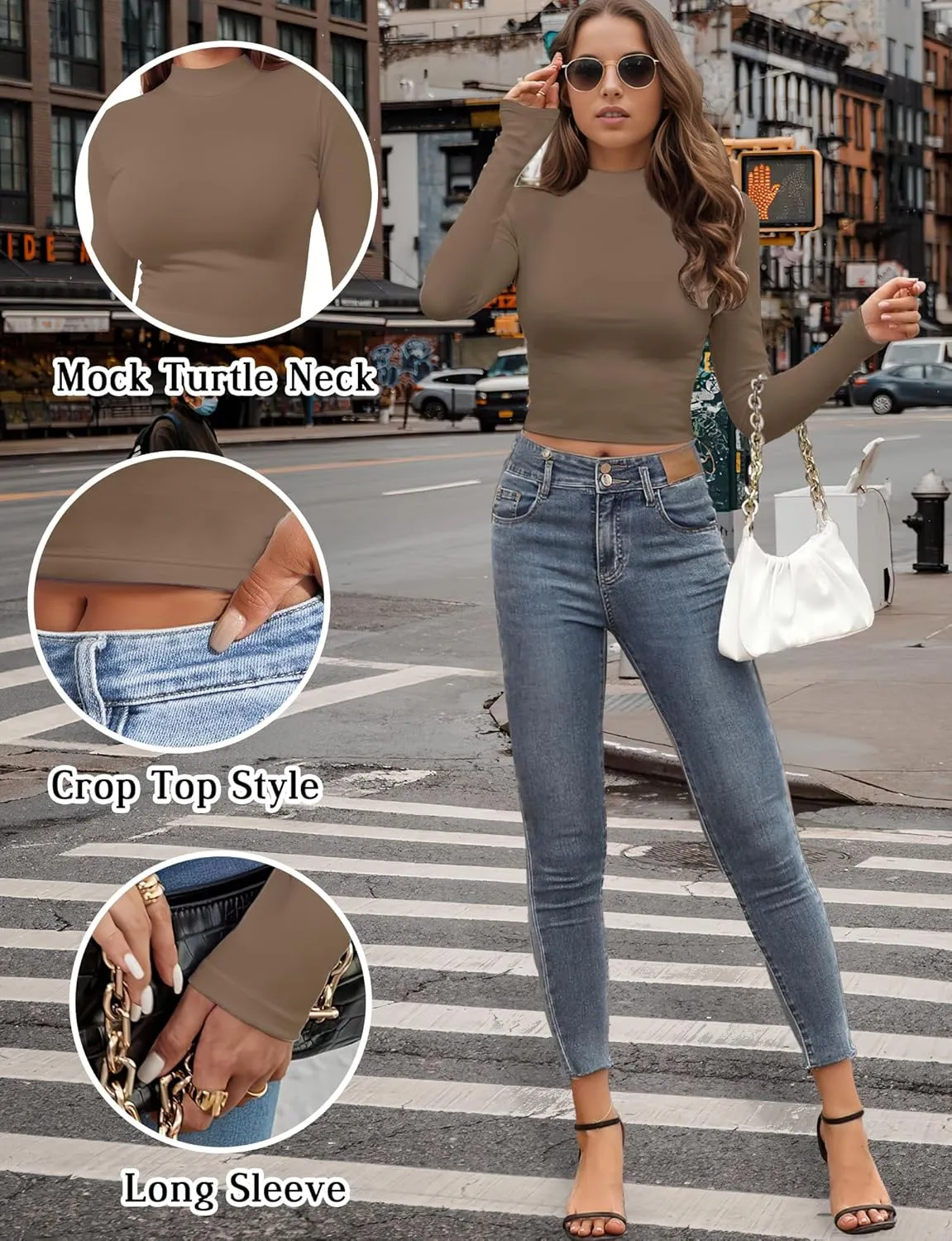Womens Long Sleeve Crop Top Mock Turtleneck Sexy Slim Fitted Casual Base Layer Lightweight Soft Shirt Going Out Teen Sexy Top