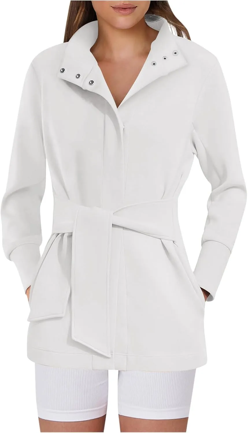 Women's Trench Coat Short Casual Spring Fall Fashion jackets 2024 Classic Lapel Overcoat Outerwear With Belt