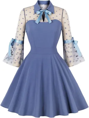 Women's Vintage Polka Dot 1950s Audrey Retro Rockabilly Prom Dress 50's 60's A-Line Cocktail Party Swing Dress