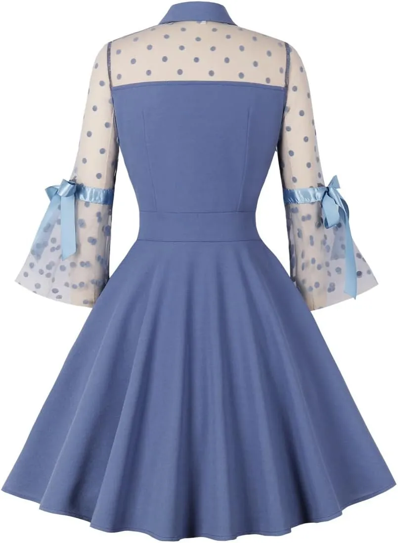 Women's Vintage Polka Dot 1950s Audrey Retro Rockabilly Prom Dress 50's 60's A-Line Cocktail Party Swing Dress