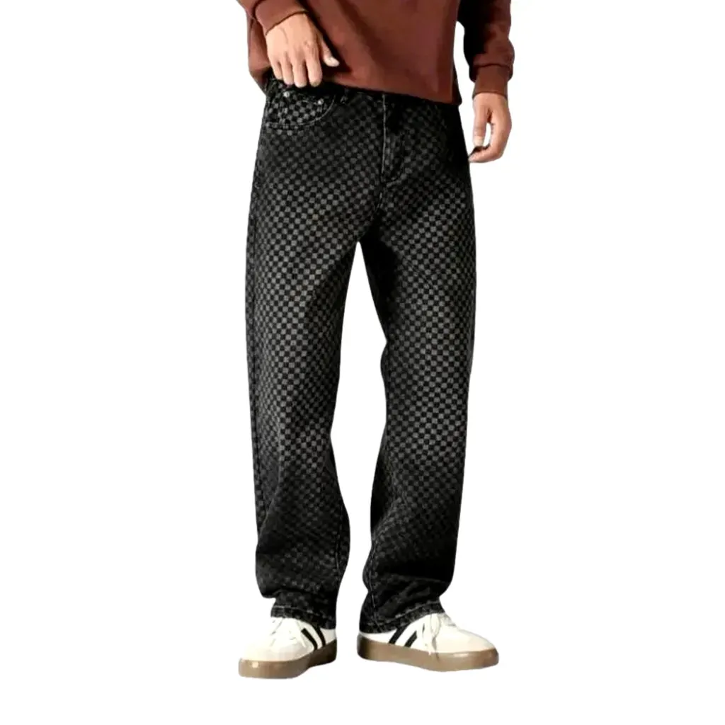 Y2k mid-rise plaid loose men's jeans