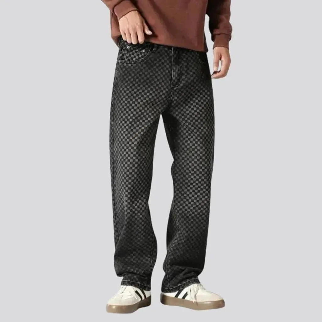 Y2k mid-rise plaid loose men's jeans
